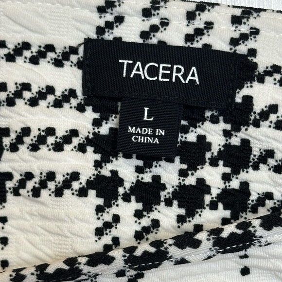 TACERA Black White Plaid Textured Midi Dress L Stretch 3/4 Sleeve Knit NWT - Picture 10 of 10